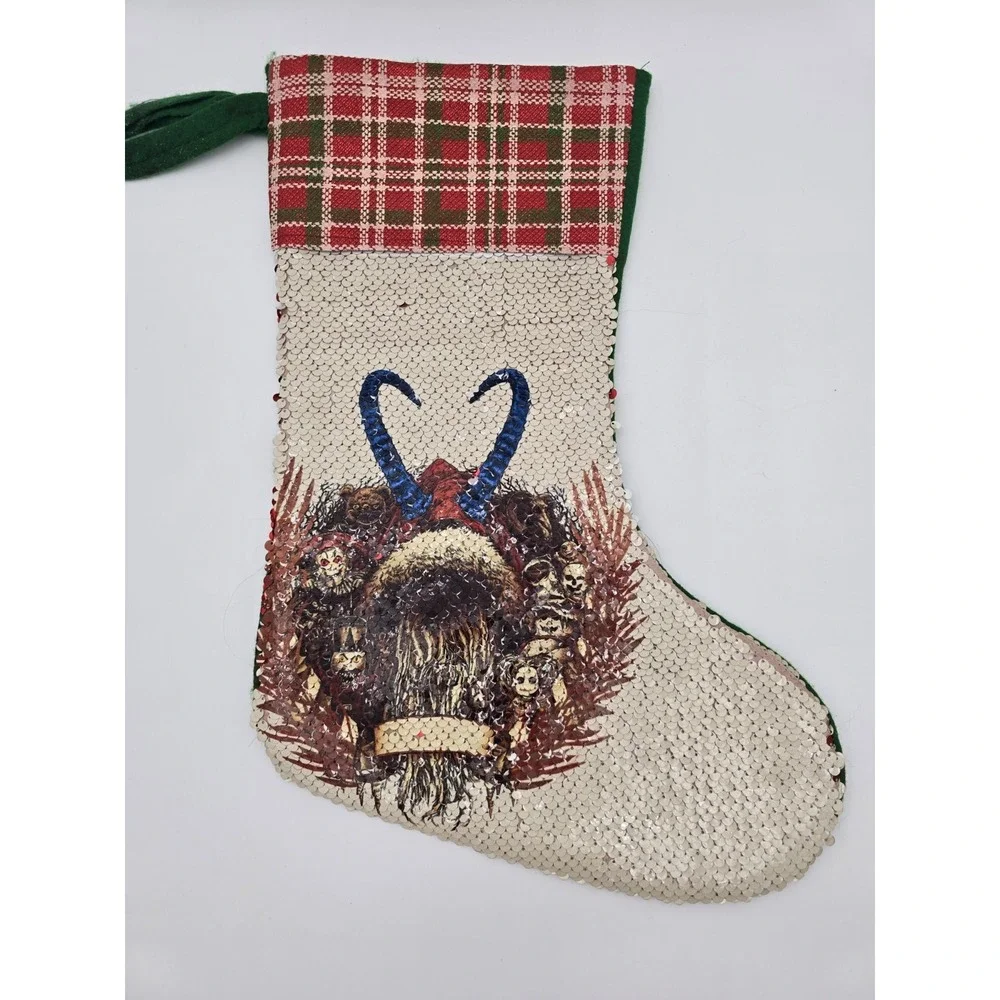 Krampus Christmas Stocking Reversible Sequins Red Green